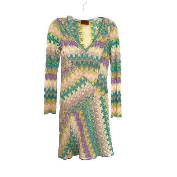 Missoni Dresses & Skirts - Missoni Deep V Classic Zig Zag Knit Dress Size 38 US Size 8 Multi-Color